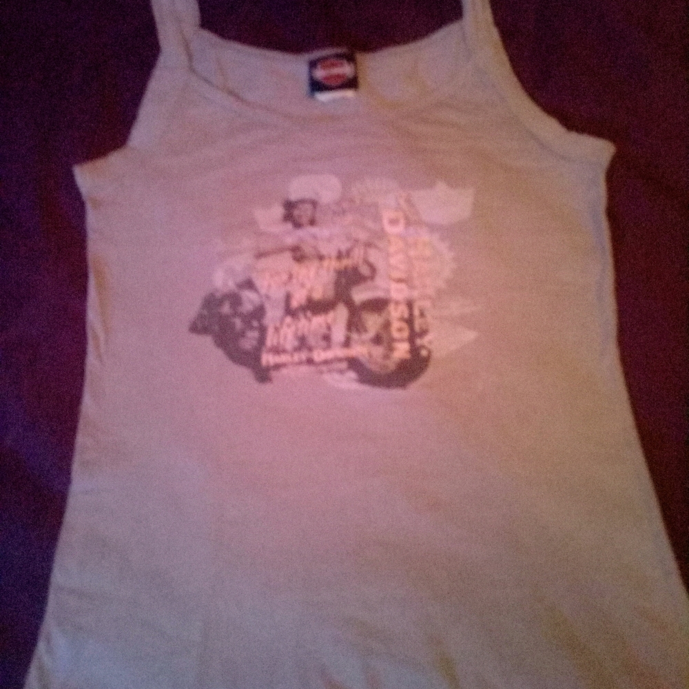 LADIES HARLEY-DAVIDSON tank top with bold graphics. Gray Large